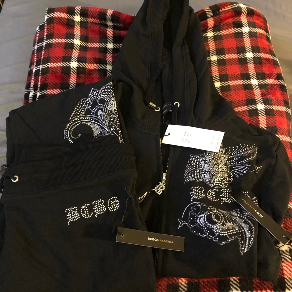 BCBGMaxAzria Black Set with White Designs jacket XL Pants L sold separately